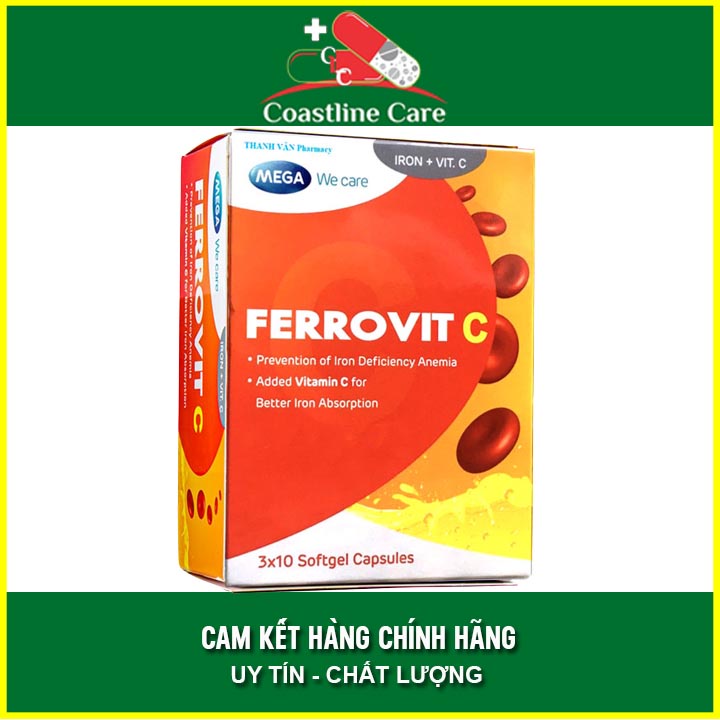 Ferrovit C giúp hỗ trợ giảm nguy cơ & các triệu chứng thiếu máu do thiếu sắt hộp 30v , Coastlinecare