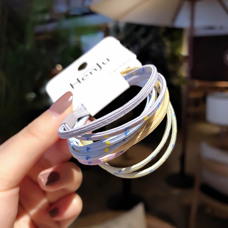 Set 5 Dây Buộc Tóc Co Giãn Nhiều Màu Sắc Phong Cách Hàn Quốc Cho Nữ