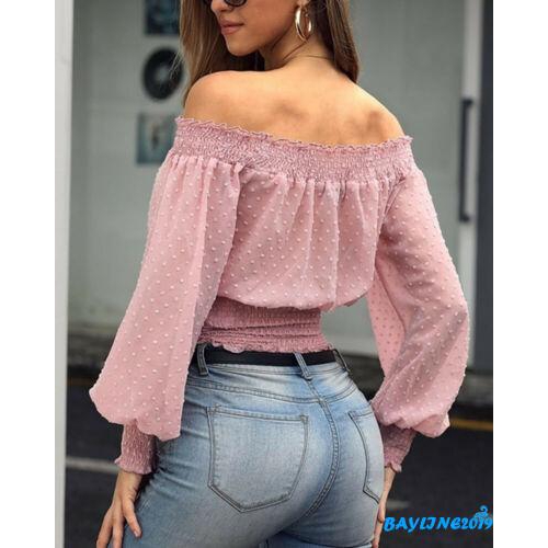 Áo thun chiffon tay dài hở vai gợi cảm cho nữ