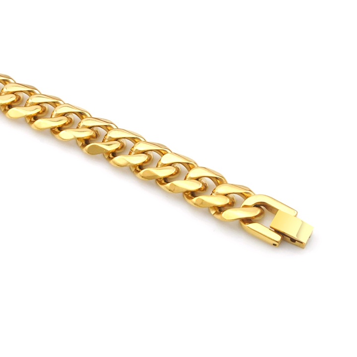 Lắc tay nam inox 13ly vát cạnh mạ vàng khóa bộ thời trang siêu đẹp, bền màu - Thể hiện đẳng cấp phái mạnh