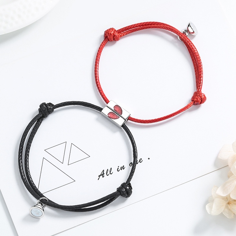 Vòng Tay Dây Bện Mặt Hình Dấu Vân Tay Màu Đỏ Cho Cặp Đôi