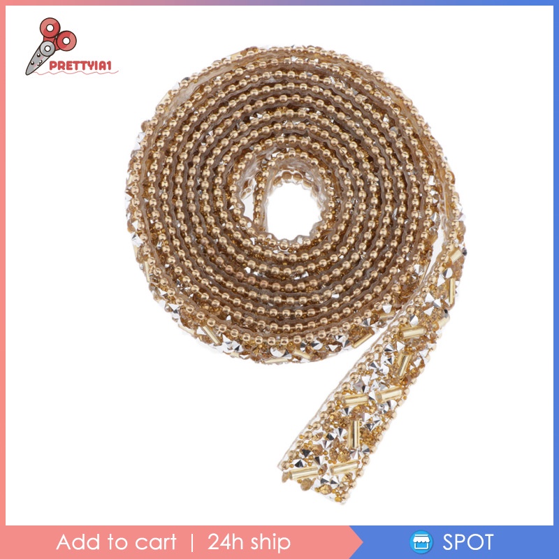 [Prettyia1] Cuộn Dây Ruy Băng Đính Hạt Pha Lê 1yd Trang Trí Túi Xách / Đầm Dự Tiệc