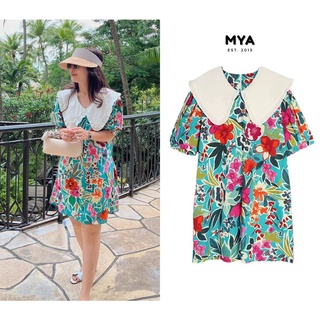 Mya - váy đầm hoa zara form ngắn cổ bèo trắng
