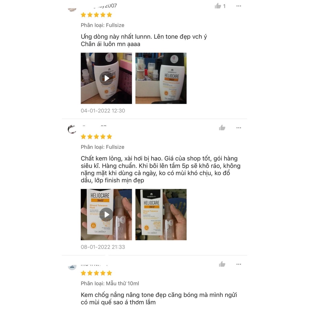 Kem chống nắng Heliocare 360  Mineral Tolerance Fluid SPF 50 PA++++