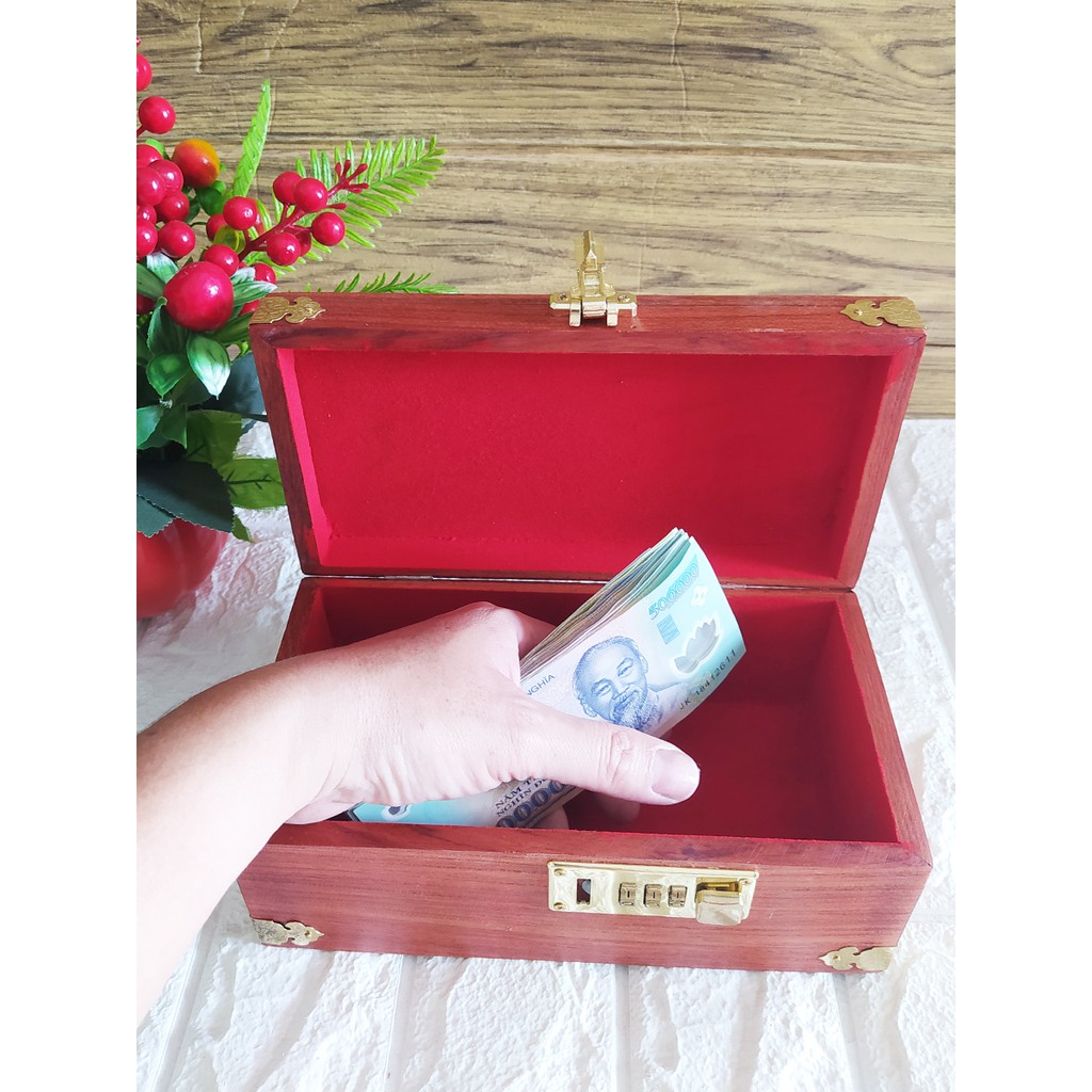 Hộp đựng tiền tiết kiệm gỗ Hương có khóa số trạm Thuộn Buồm Xuôi Gió Cao cấp