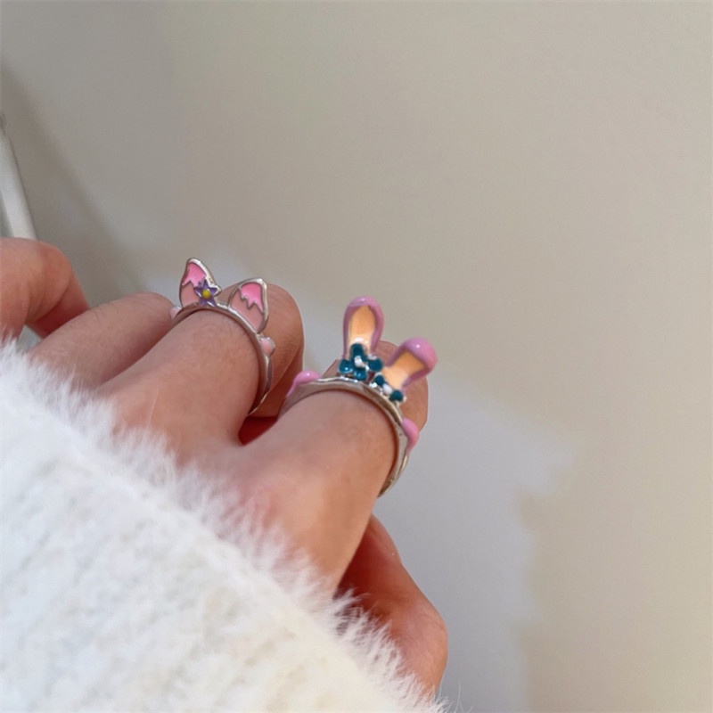 Ahellogirl Nhẫn Hở Họa Tiết Tai Thỏ Dễ Thương Thời Trang Cho Nữ