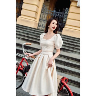 Áo croptop taffeta cổ vuông và chân váy xoè -HBSM871 HBZ335