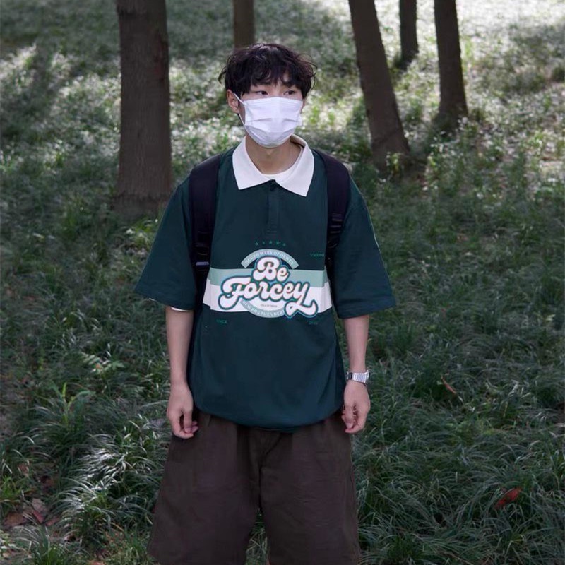 Áo Thun polo Dáng Rộng Thêu Chữ size M-3XL Thời Trang Mùa Hè Cho Nam