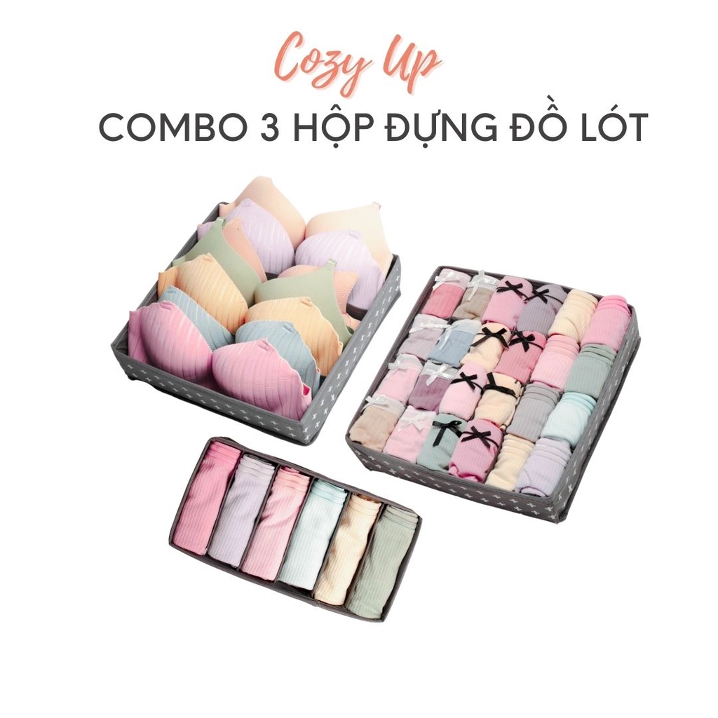 (HCM)- 3 HỘP ĐỰNG ĐỒ LÓT, TẤT, PHỤ KIỆN 6 +7+ 24 NGĂN BẰNG VẢI CHỐNG THẤM NƯỚC, TẤT, PHỤ KIỆN