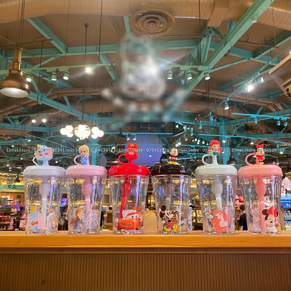 Ly uống nước ống hút khuấy 3D hình Frozen Car Olaf Princess Mickey cho trẻ em bé trai gái Disney