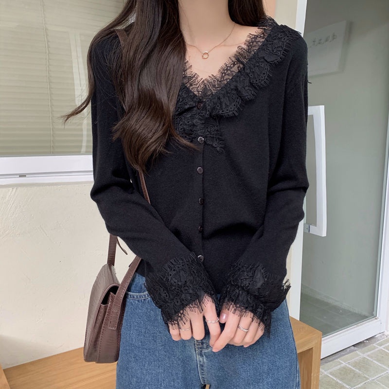Áo Sweater Dệt Kim Phối Ren Xinh Xắn Cho Nữ  tao bao