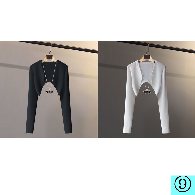 Áo Khoác Cardigan Dệt Kim Dáng Ngắn Tay Dài Lưng Cao Thời Trang Mùa Hè Cho Nữ