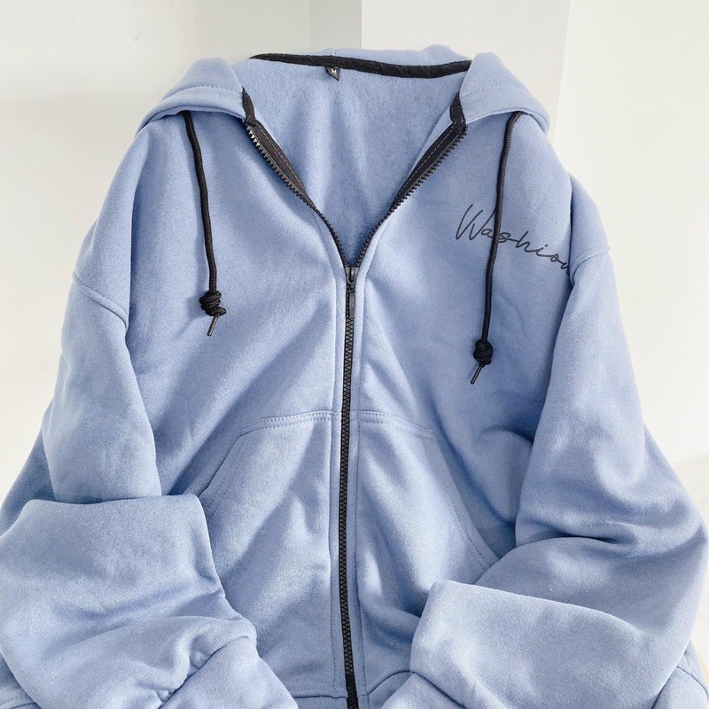 ÁO HOODIE ZIP WASHION (ĐEN/XANH)