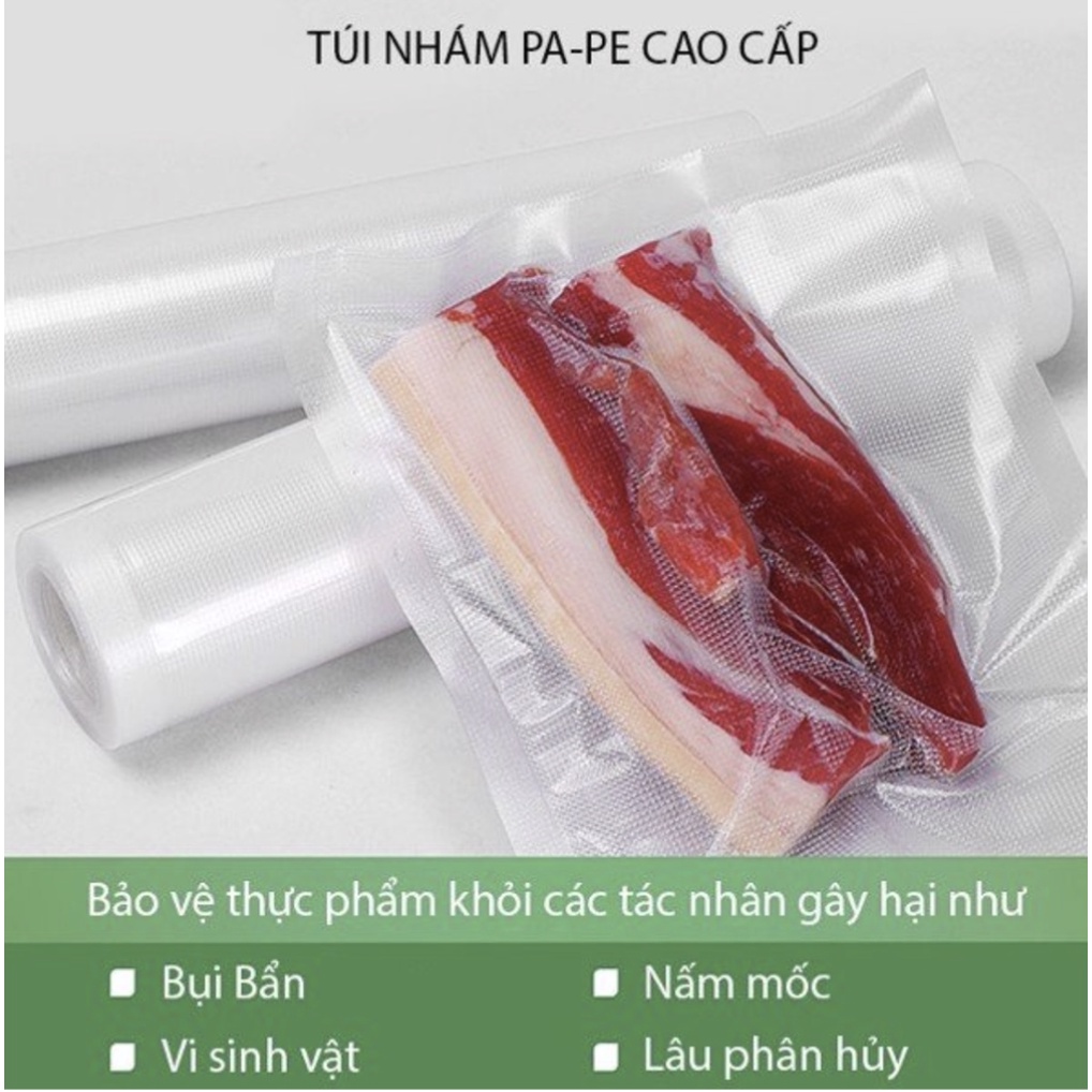 Túi hút chân không, túi bảo quản thực phẩm, hai mặt nhám, cao cấp dạng cuộn 5m kích thước 25x5cm Crenot