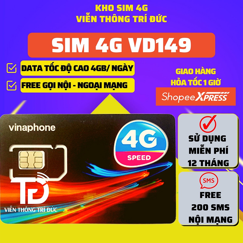 Sim 4G Vinaphone VD149 Data 120Gb, VD89/Fhappy 60Gb/tháng, Gọi Free 12 Tháng - U1500 Data 500Gb/tháng Max băng Thông