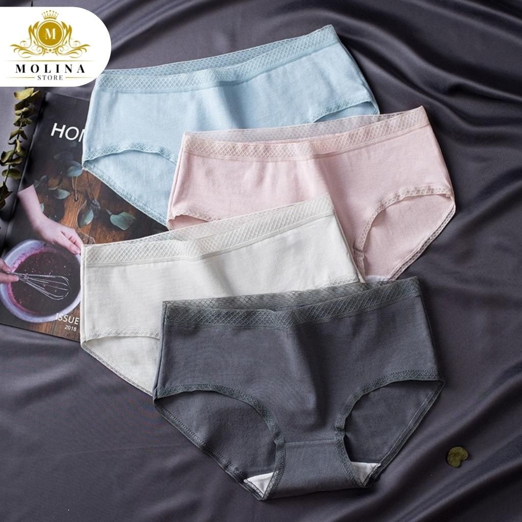 Quần Lót Nữ Molina Chất Cotton Hàn Thiết Kế Cạp Lưới Chuẩn Form Nhiều Màu