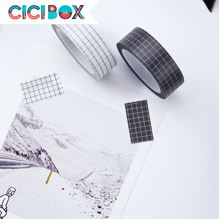 Cuộn băng giấy washi trang trí đa năng 10m, Cuộn băng keo Washi Tape Caro nhiều màu sắc CICIBOX