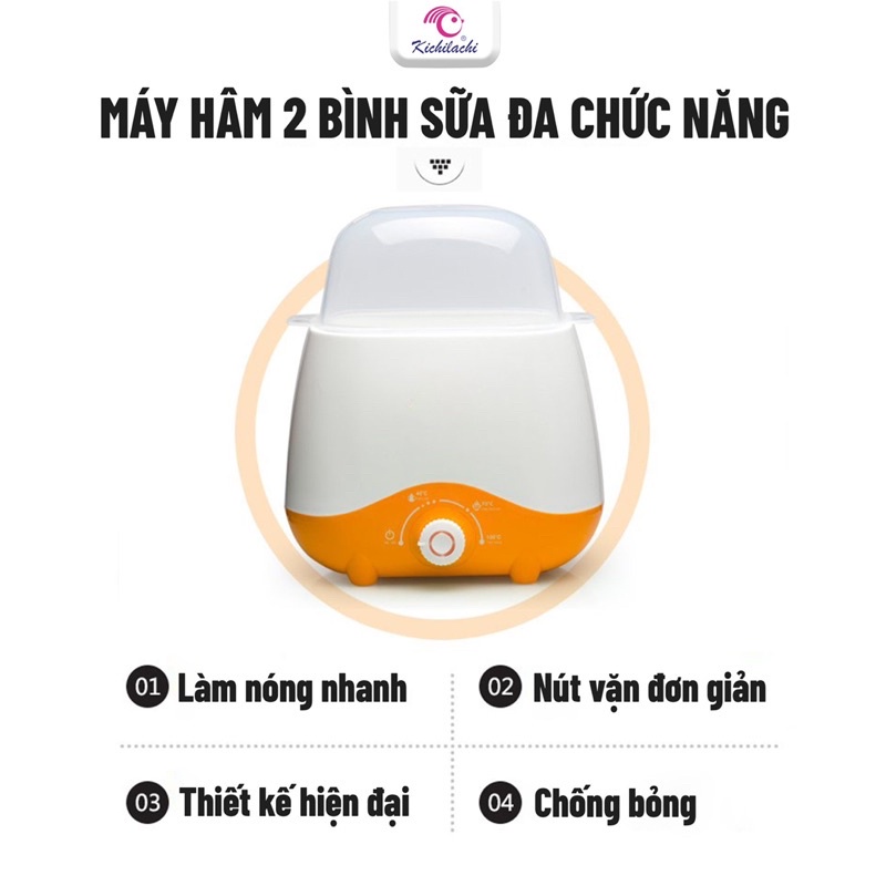 Máy ủ sữa đôi, hâm sữa KICHILACHI cho bé, có 4 chức năng hâm sữa, ủ sữa, hâm thức ăn và tiệt trùng tiện lợi cho mẹ