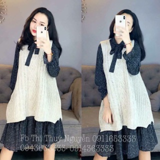 Set váy sơ mi kèm gile len