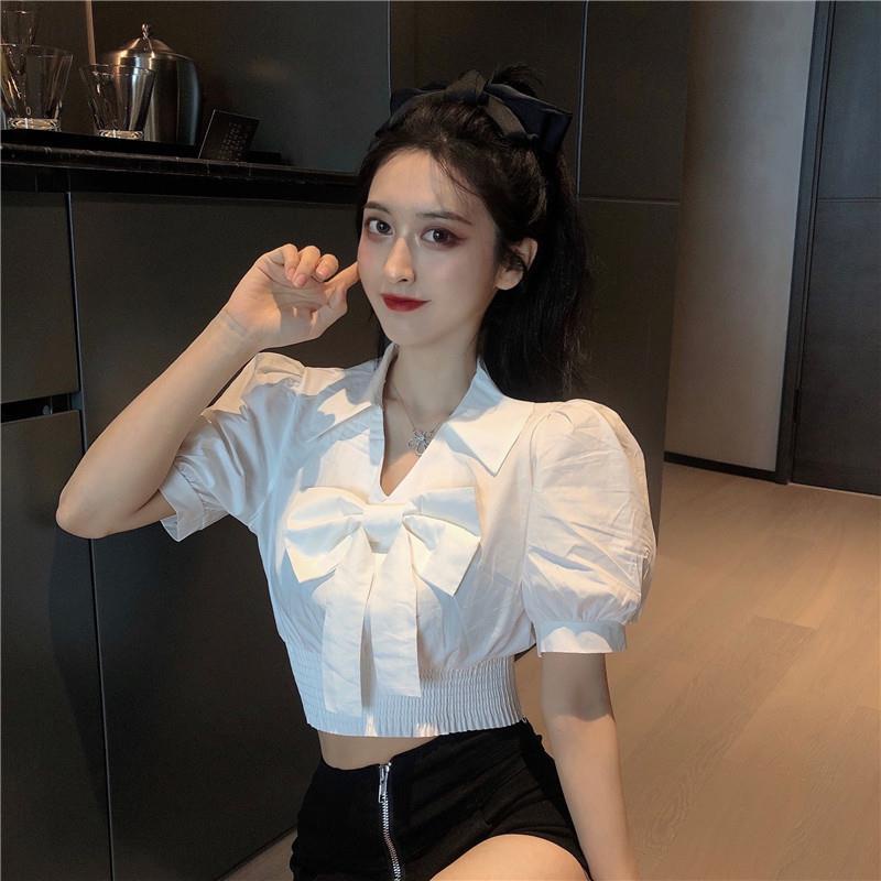 Áo Sơ Mi Ngắn Tay Đính Nơ Thời Trang Hàn Quốc