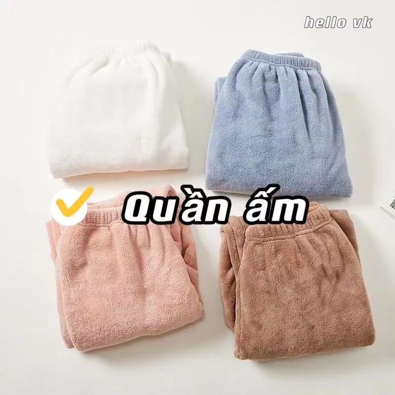 Quần ngủ dài bằng vải nỉ san hô dày dặn giữ ấm eo co giãn cỡ lớn thời trang thu đông hàng mới