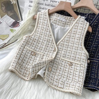 Áo ghi lê dạ tweed áo vest ngắn tay áo dạ ulzzang Hàn Quốc A386