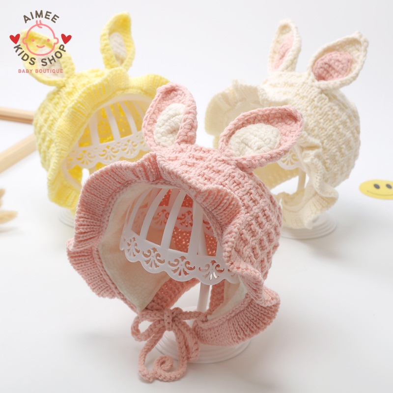 Mũ len tai thỏ dễ thương cho bé gái từ 8 tháng đến 3 tuổi ML06