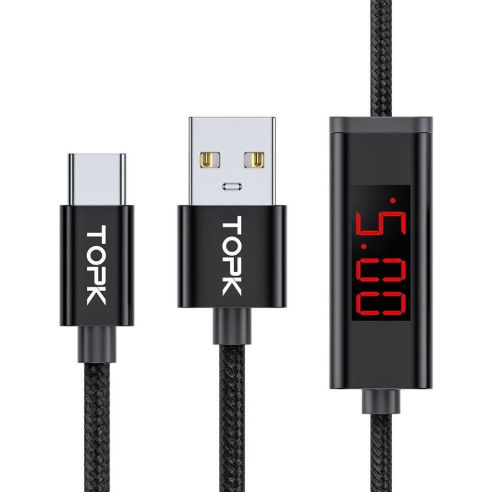 Cáp Sạc Nhanh TOPK AC36 Hiển Thị Điện Áp Và Dòng Điện 2 Trong 1 QC3.0 Micro USB Cho iPhone Samsung Xiaomi Dài 1M tphcm