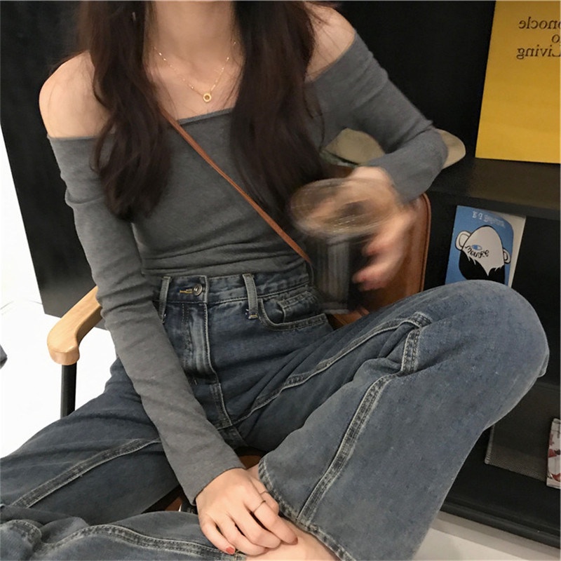 Áo kiểu trễ vai SUXI tay dài đơn giản thời trang mùa hè quyến rũ cho nữ