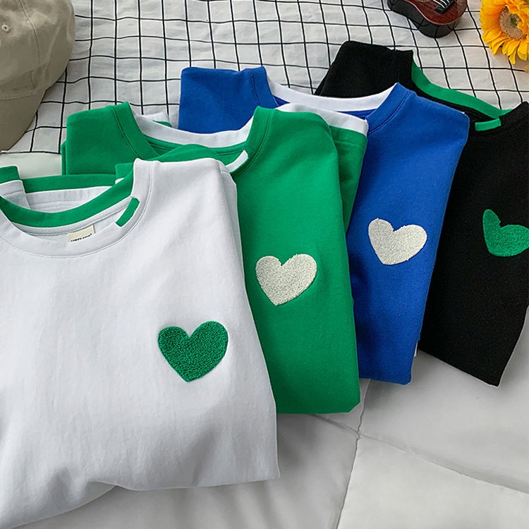 Áo Thun Tay Ngắn Giả Hai Lớp Thêu Họa Tiết Trái Tim Thời Trang Mùa Hè Dành Cho Bạn Gái