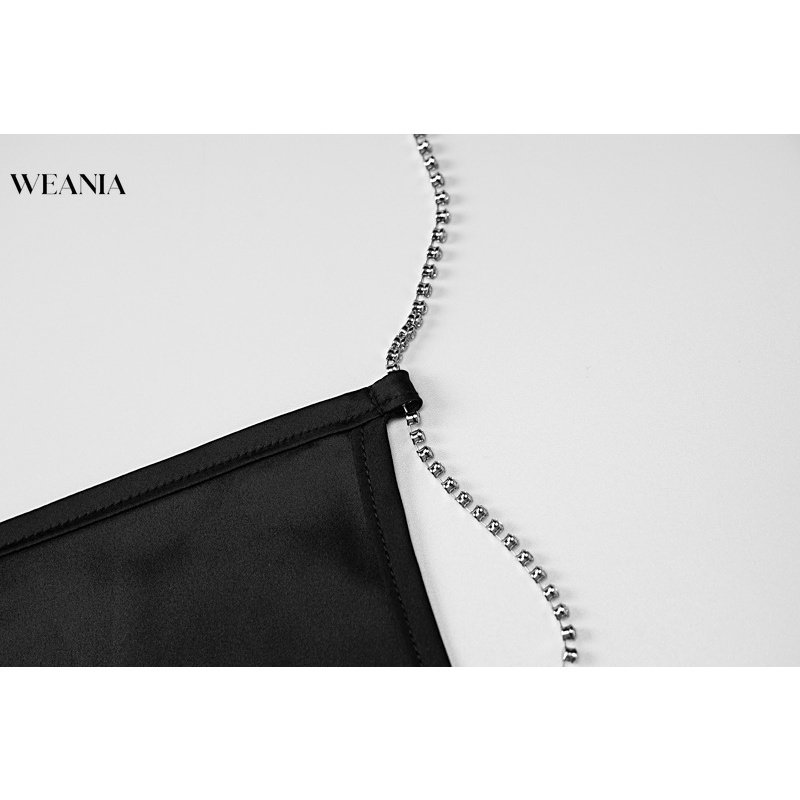 Đầm hai dây WEANIA hở lưng chất liệu satin lấp lánh quyến rũ