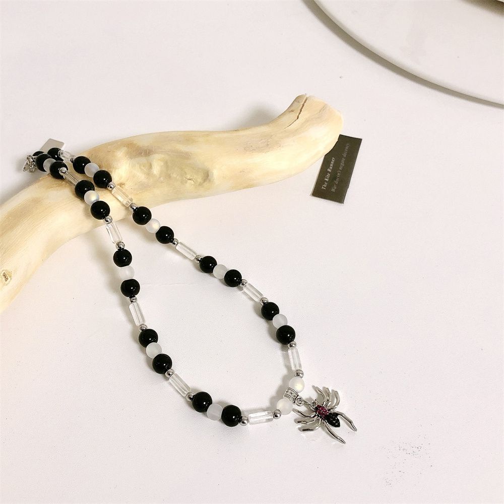 Dây chuyền mặt hình con nhện phối hạt tròn phong cách punk thời trang dành cho nữ