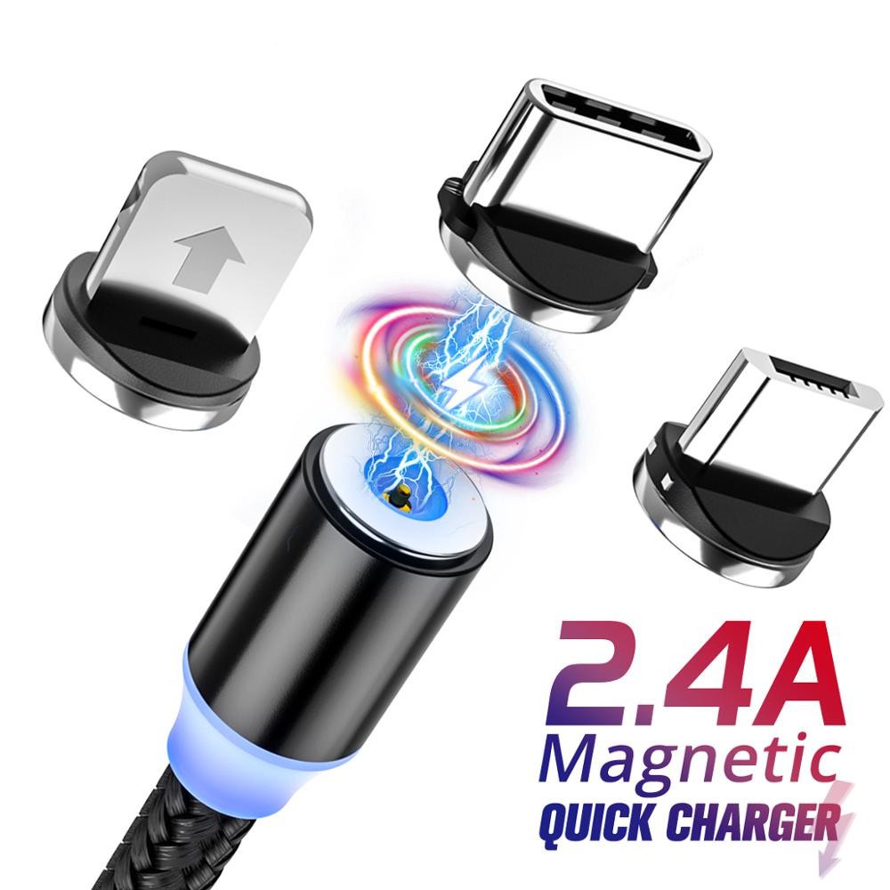 Cáp Sạc Đầu Nam Châm Usb Type C 3 Trong 1 Có Đèn Led Cho Iphone Android