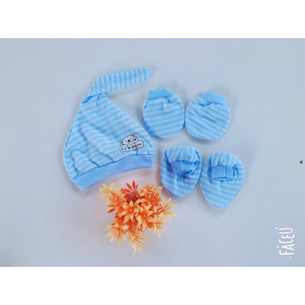 Bộ 3 món bao tay, bao chân, nón chóp Baby Long Phượng cho bé 0-6 tháng