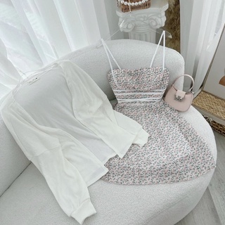 Set Đầm Hoa Đan Eo Kèm Áo Khoác Hèo Studio (Ảnh Thật)