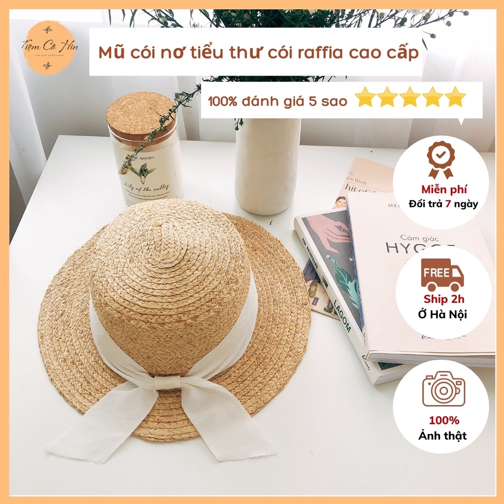 Mũ cói tiểu thư chất liệu cói raffia tự nhiên kiểu dáng nữ tính phù hợp với các bạn mặt nhỏ thích hợp đi du lịch ship 1h