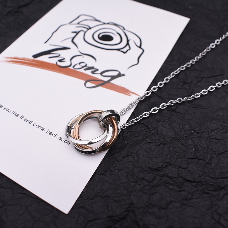 Vòng cổ Thép Titan Ba Nhẫn Phong Cách hip hop Đơn Giản Cho Nam Và Nữ