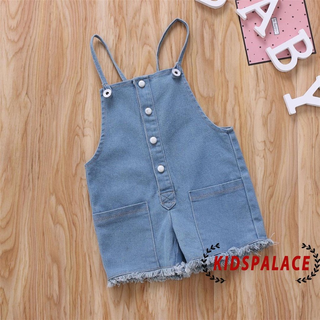 Set Áo Liền Quần Denim + Quần Short + Băng Đô Xinh Xắn Cho Bé Gái