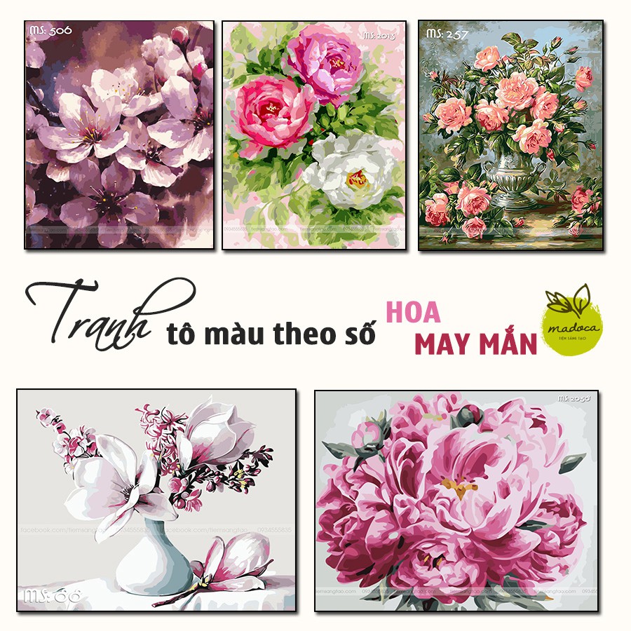 Tranh sơn dầu số hóa tự tô Madoca - Hoa May Mắn (Có khung kích thước 40x50cm)