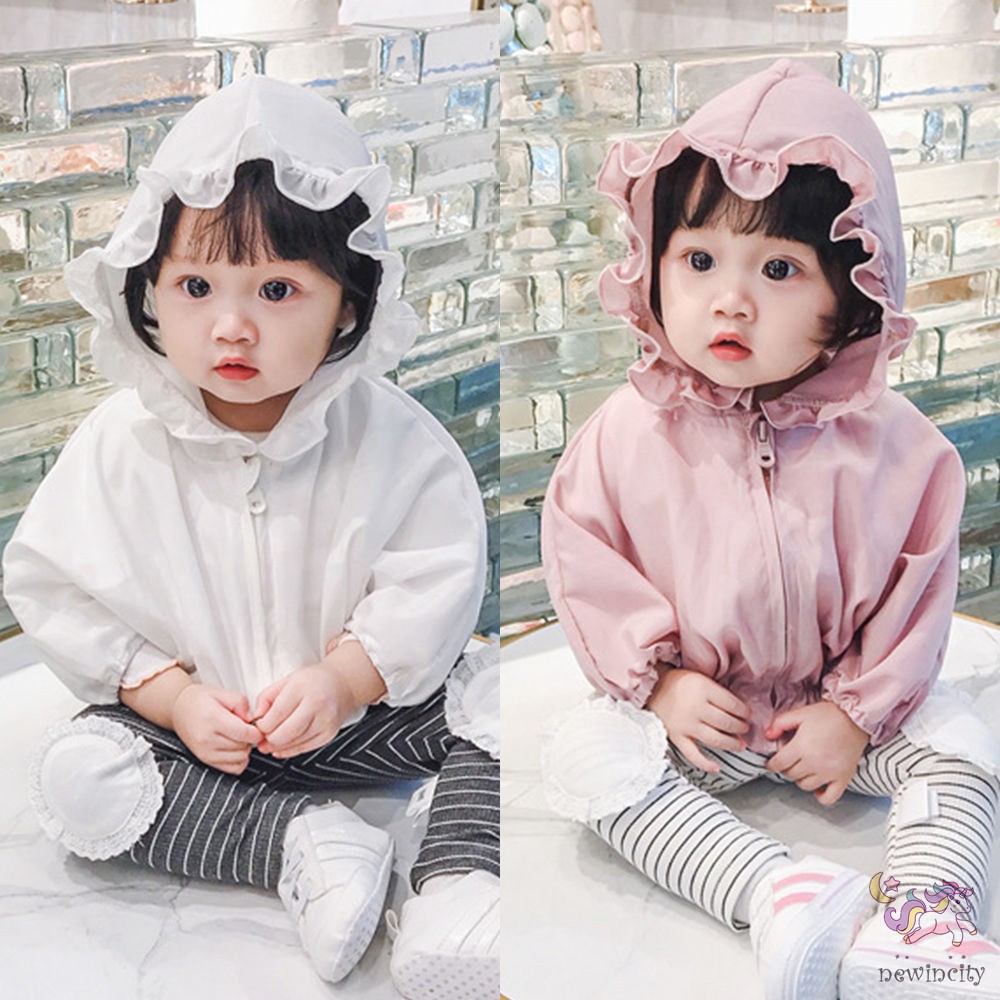Áo khoác có mũ trùm đầu chống nắng thiết kế khóa kéo thời trang xuân hè cho bé gái