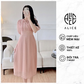 Váy công sở nữ dáng dài alice chất voan dập li mềm mịn thiết kế cổ bèo đính cúc ngọc v844