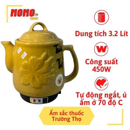 Ấm sắc thuốc Trường Thọ - Bát Tiên - Hoa Mai Vàng dung tích 3.2l - Sản xuất tại Việt Nam