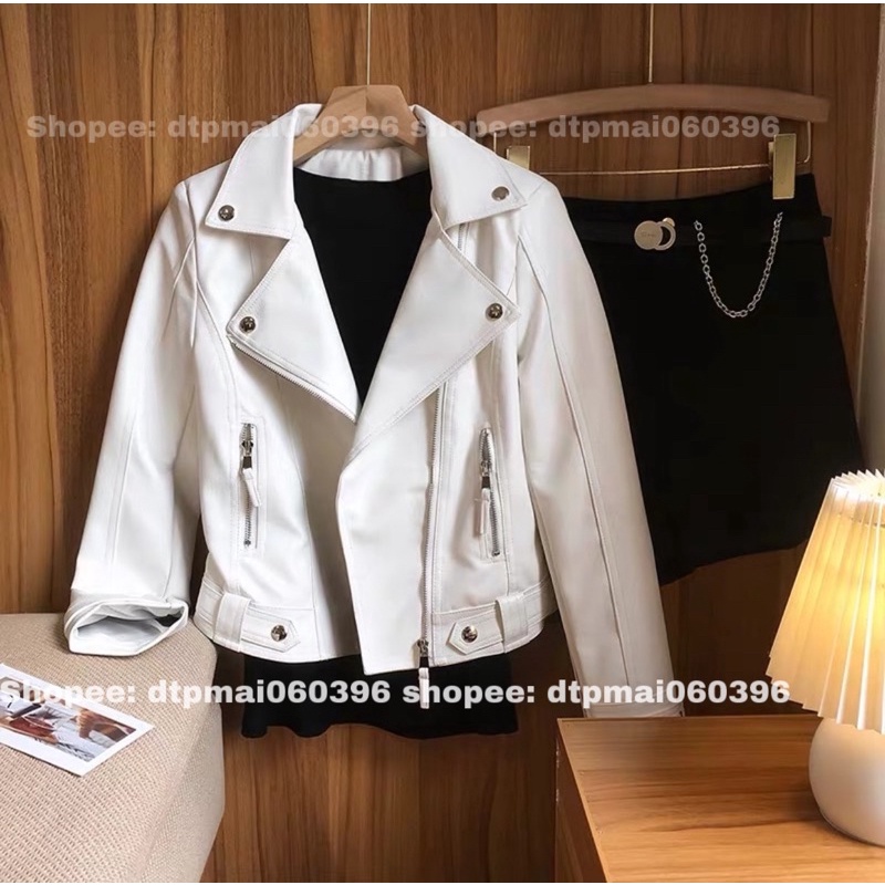 Áo da nữ cổ bẻ màu ĐEN, TRẮNG hàng quảng châu ( ảnh thật ) | BigBuy360 - bigbuy360.vn