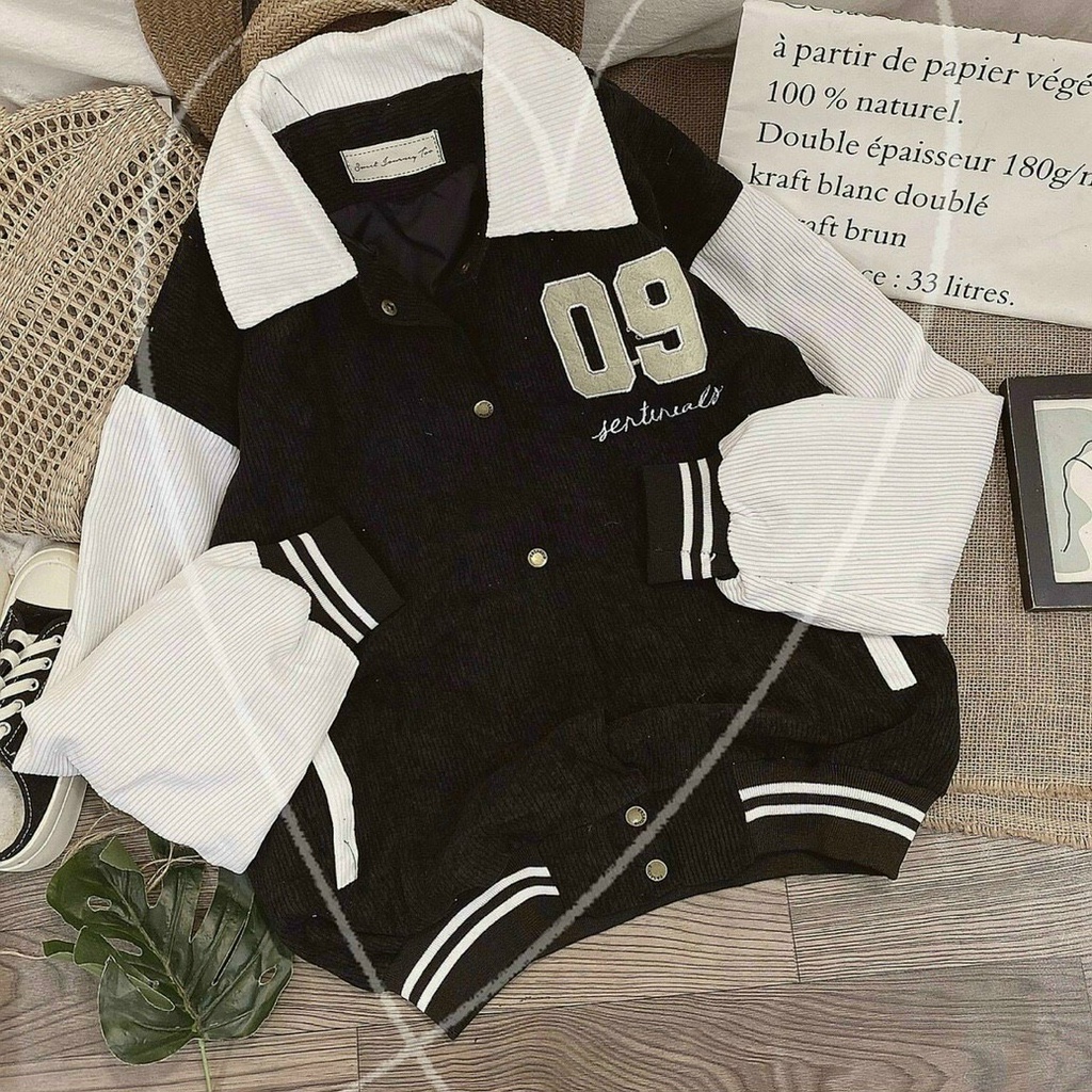 Áo Khoác bomber 09 áo varsity jacket bomber nhung tăm 2 lớp cổ bẻ  nam nữ chất dày siêu đẹp