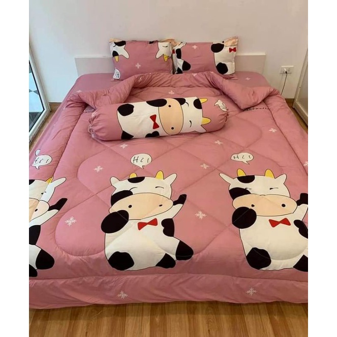 Trọn Bộ Chăn Phao bò sữa 5 Món Poly cottton loại 1 Chăn Bông Như Hình
