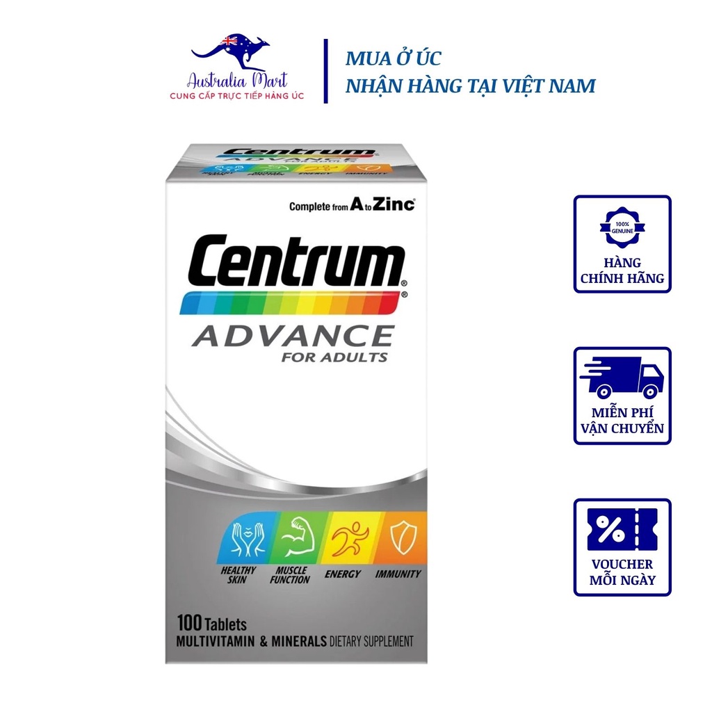 Viên Uống Centrum Advance For Adult Bổ Sung Vitamin Tổng Hợp Tăng Sức Đề Kháng Cho Người Dưới 50 Tuổi 100 Viên