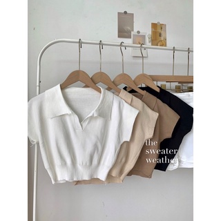 Áo croptop len mỏng cổ polo ( Ảnh thật )