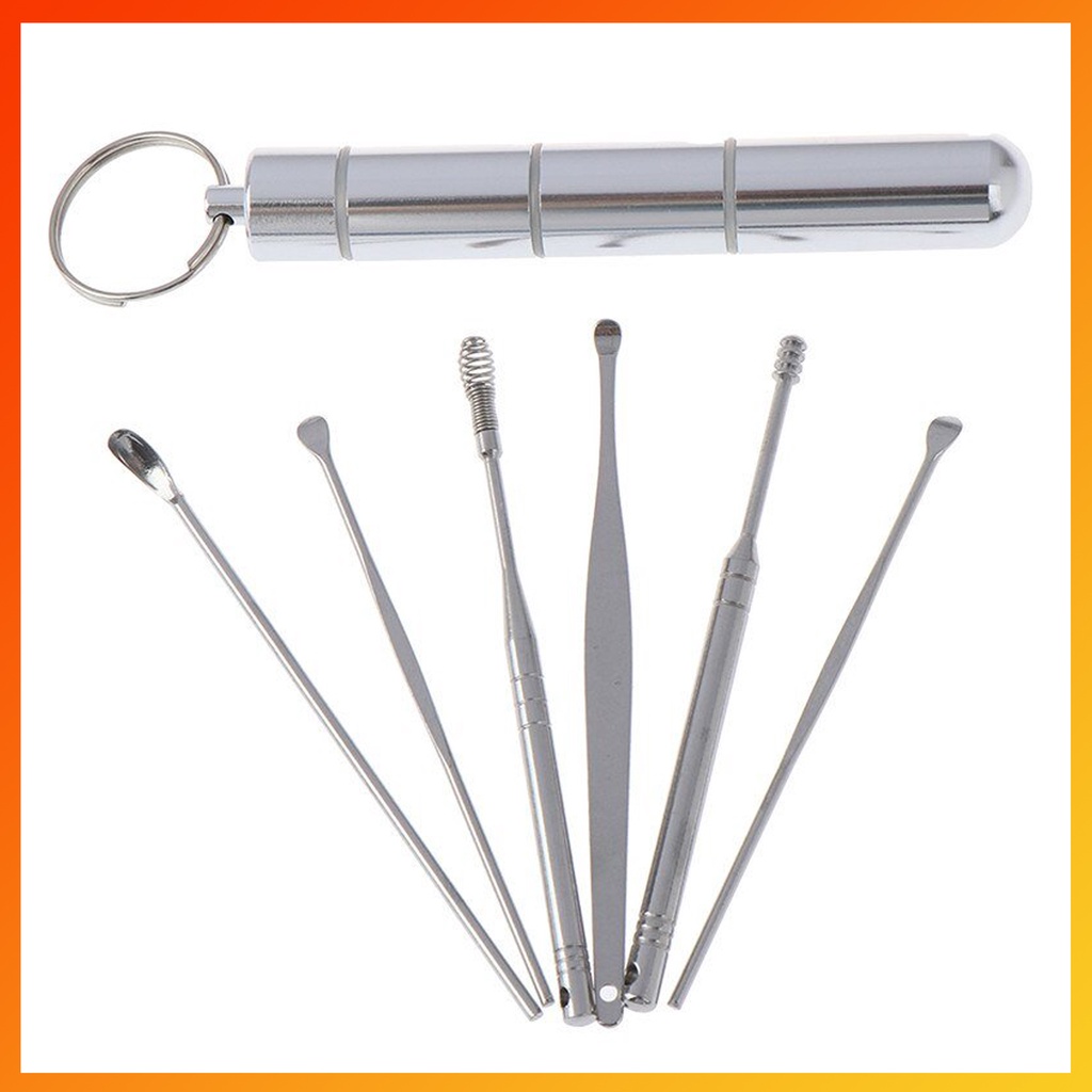 DỤNG CỤ LẤY RÁY TAI 6 MÓN INOX KHÔNG GỈ ĐA NĂNG, AN TOÀN, VỆ SINH, NHỎ GỌN TIỆN ÍCH