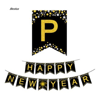Dây cờ trang trí tiệc/nhà cửa bằng giấy hình chữ Happy New Year 5m