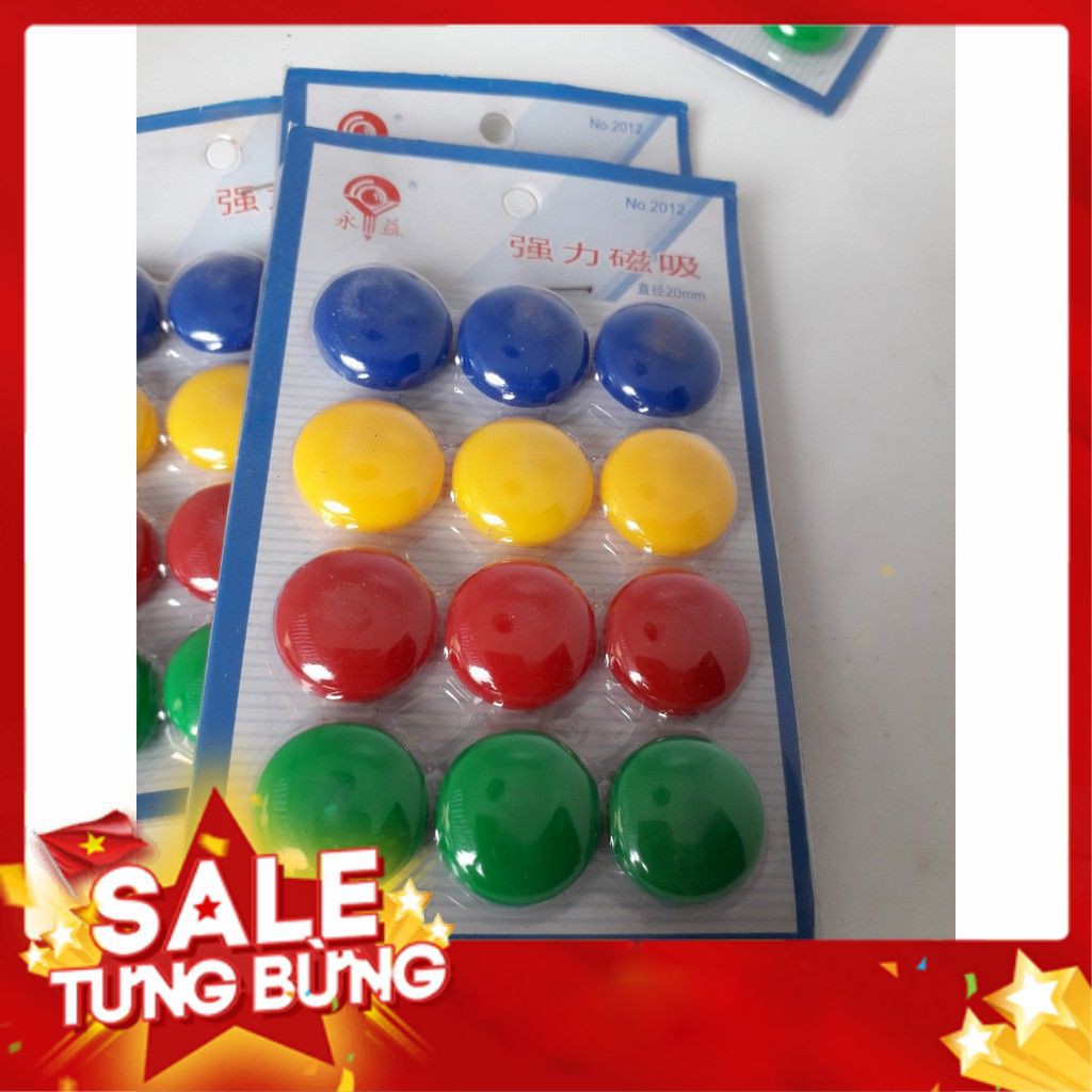 Vỉ 12 nam châm dính bảng từ loại nhỏ, đường kính 2cm٩۶